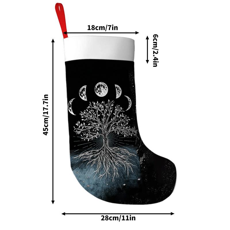 Christmas Decoration Fireplace Hanging Stocking1pc 44.96x27.94 Cm White Life Tree Moon Phase Starry Sky Line A