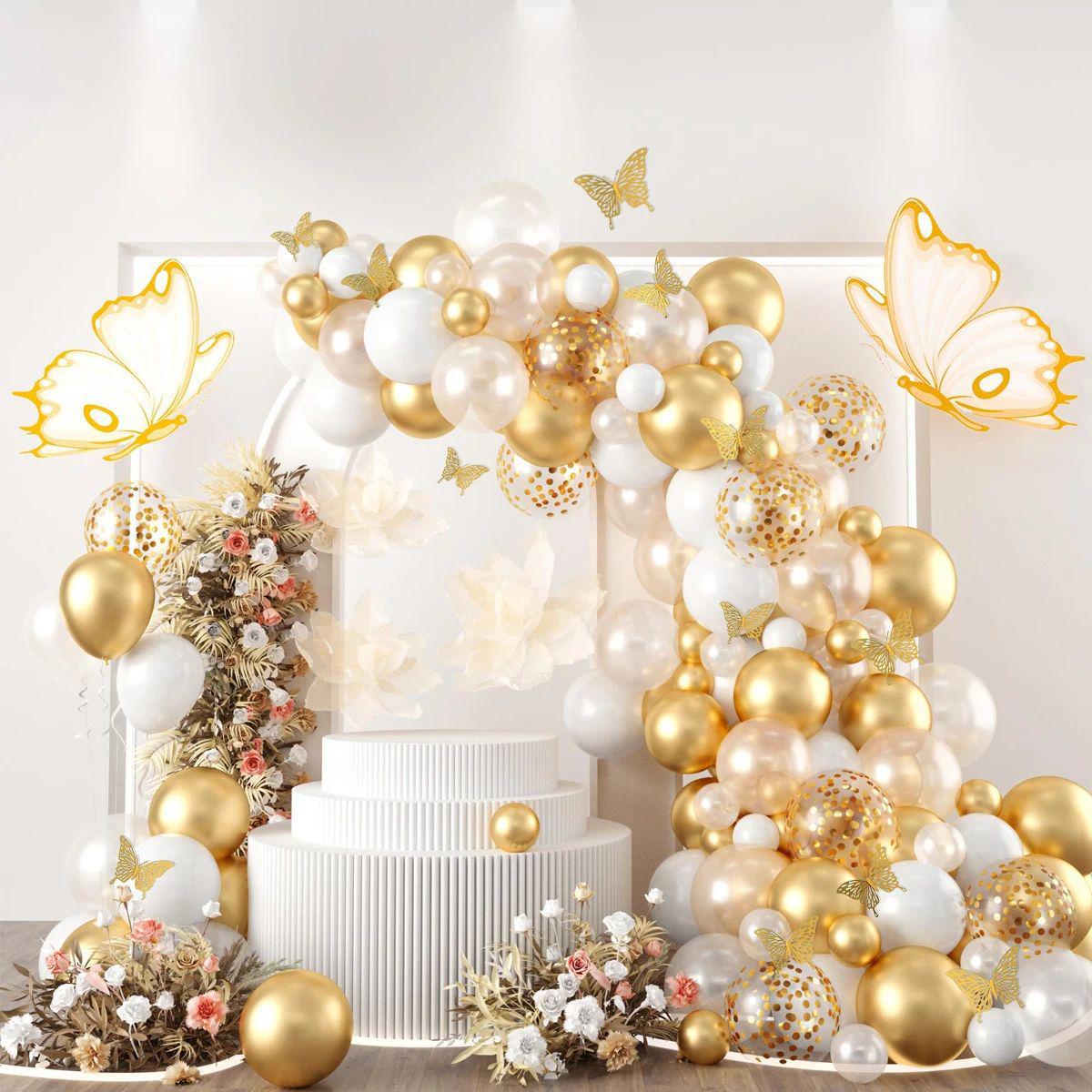 Golden Pearl Butterfly-Themed Balloon Chain Set for Weddings & Birthday Decorations