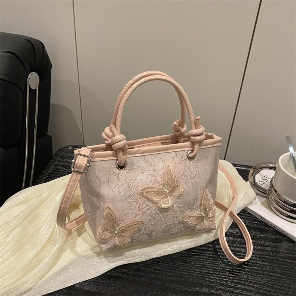 Butterfly Chinese Style Bucket Bag Artistic Canvas Material Cheongsam Handbag Tassel Decoration Magnetic Buckle Closure