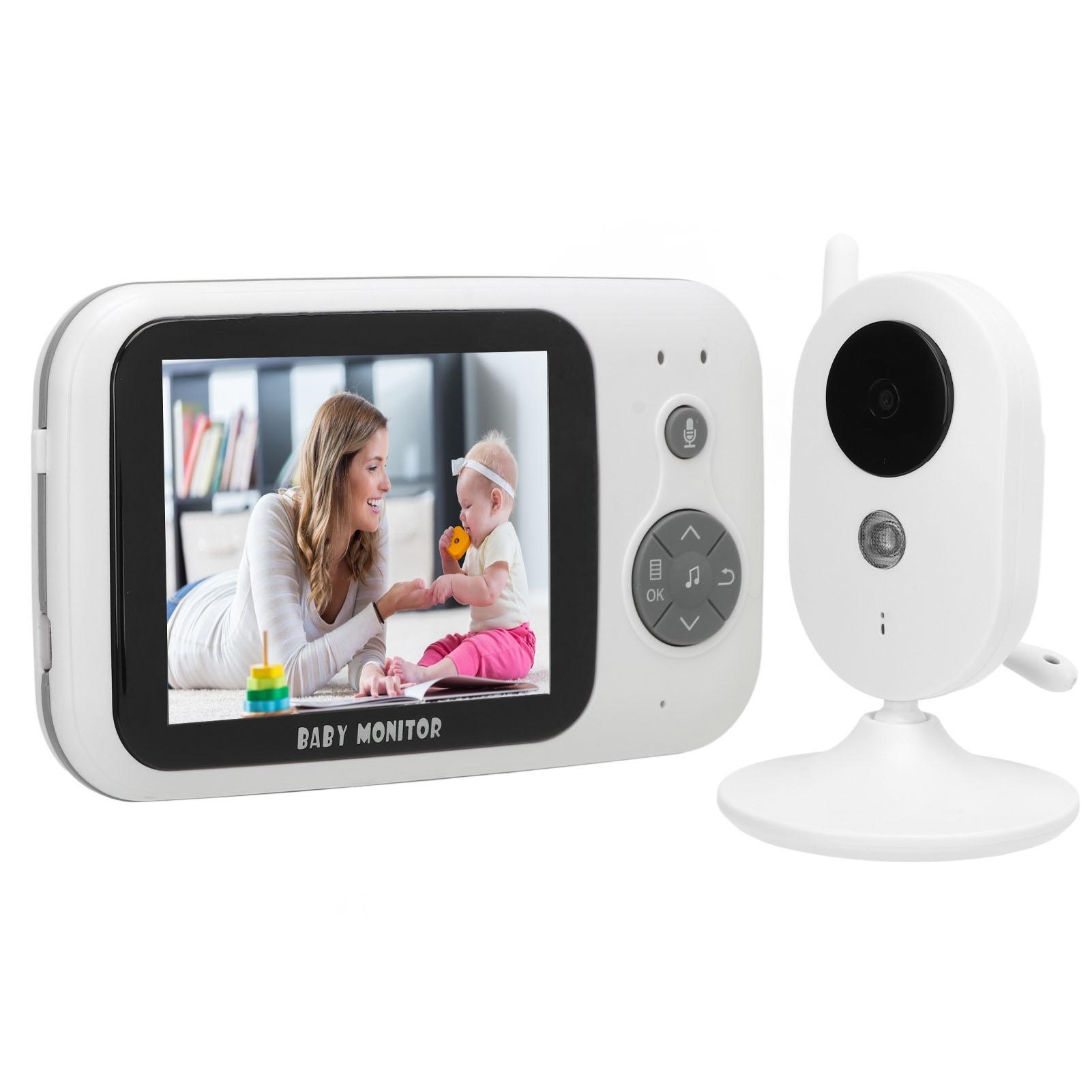 

3.2-дюймовый беспроводной видеоняня с двусторонней связью, обнаружением температуры, ночным видением, колыбельными и функцией безопасности US Plug