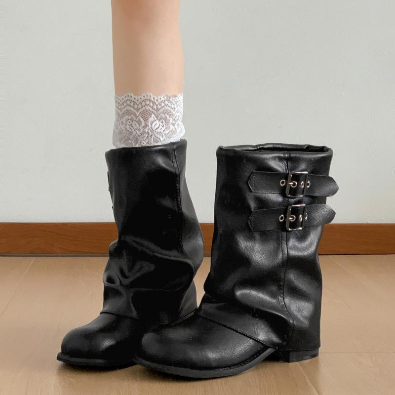 Fashion Cowgirl Boots 2025 Autumn Vintage Western Thick Heels Women Boots Fashion Belt Buckle Slip On Mordern Short Boots Mujer