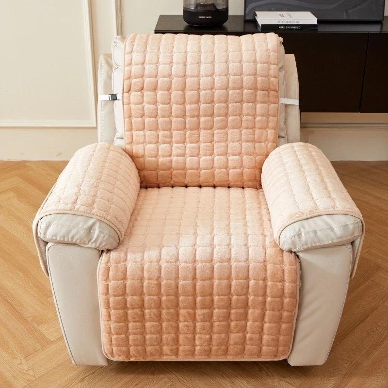 Winter Flannel Solid Color Square Sofa Cover with Plush Cushion Pad One Piece Set for Cozy Home Decor