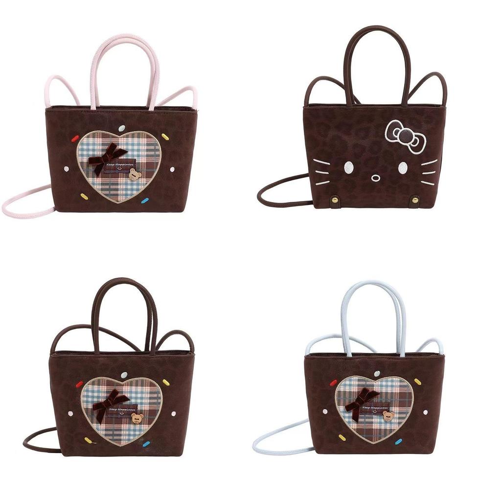 Retro Hello Kitty Plaid Shoulder Bag For Women With Pu Material And Casual Style