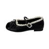 2025 Women's Mary Jane Shoes Ballet Flats Female Bow Pu Leather Shoes Round Toe Flat Women Plus Size Shallow Mouth Shoes