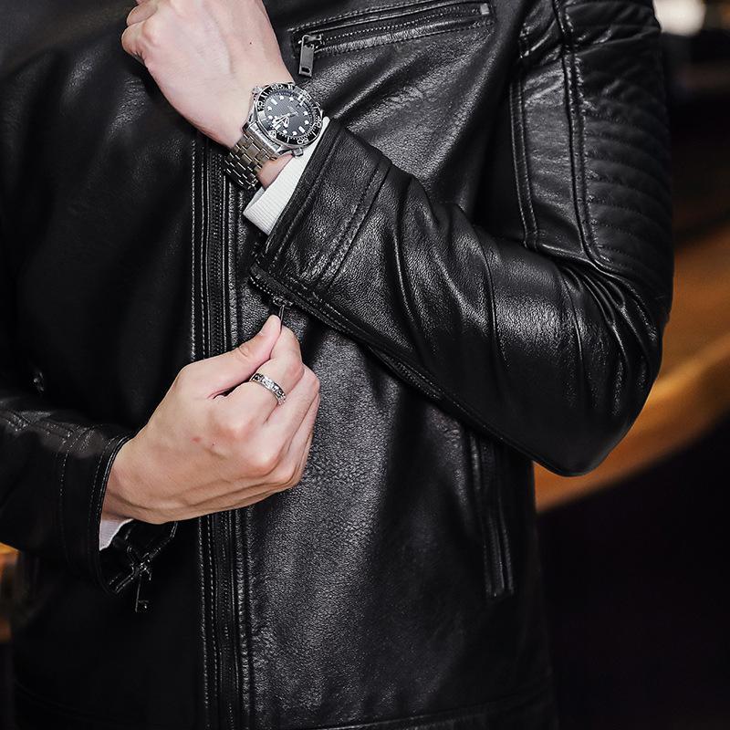 Men's coat trend slim fit versatile spring and autumn new pu leather jacket stand-up collar locomotive jacket men's top coat men's