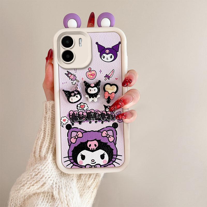 KEYSION Cute Ear 3D Cartoon Case for Redmi 13C 4G 5G with Bracelet Soft Silicone Shockproof Phone Cover for Xiaomi POCO C65