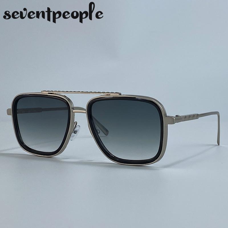 Classic Square Punk Sunglasses Men  Luxury Brand Trendy Metal Frame Outdoor Sun Glasses Vintage Double Beam Shades For Male