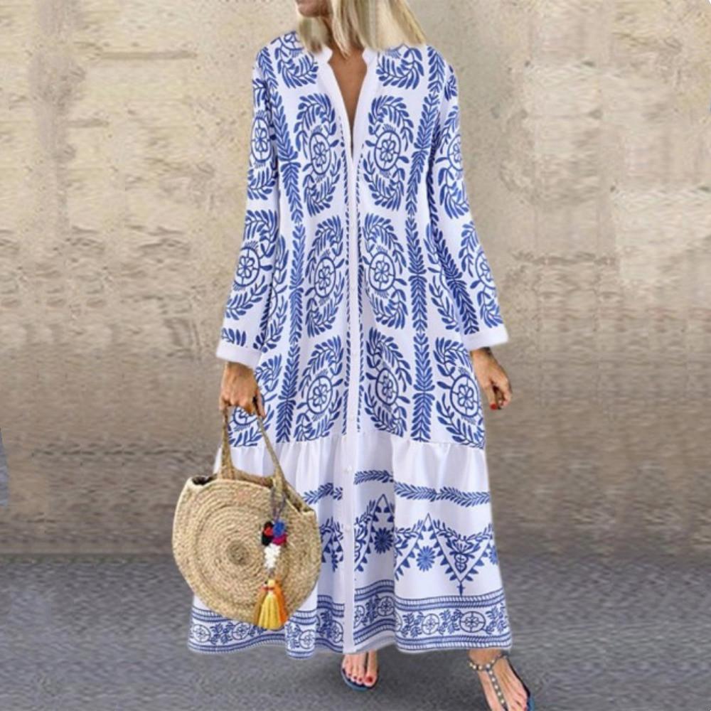 GMXIA Dámská móda léto jaro s dlouhým rukávem ležérní šaty