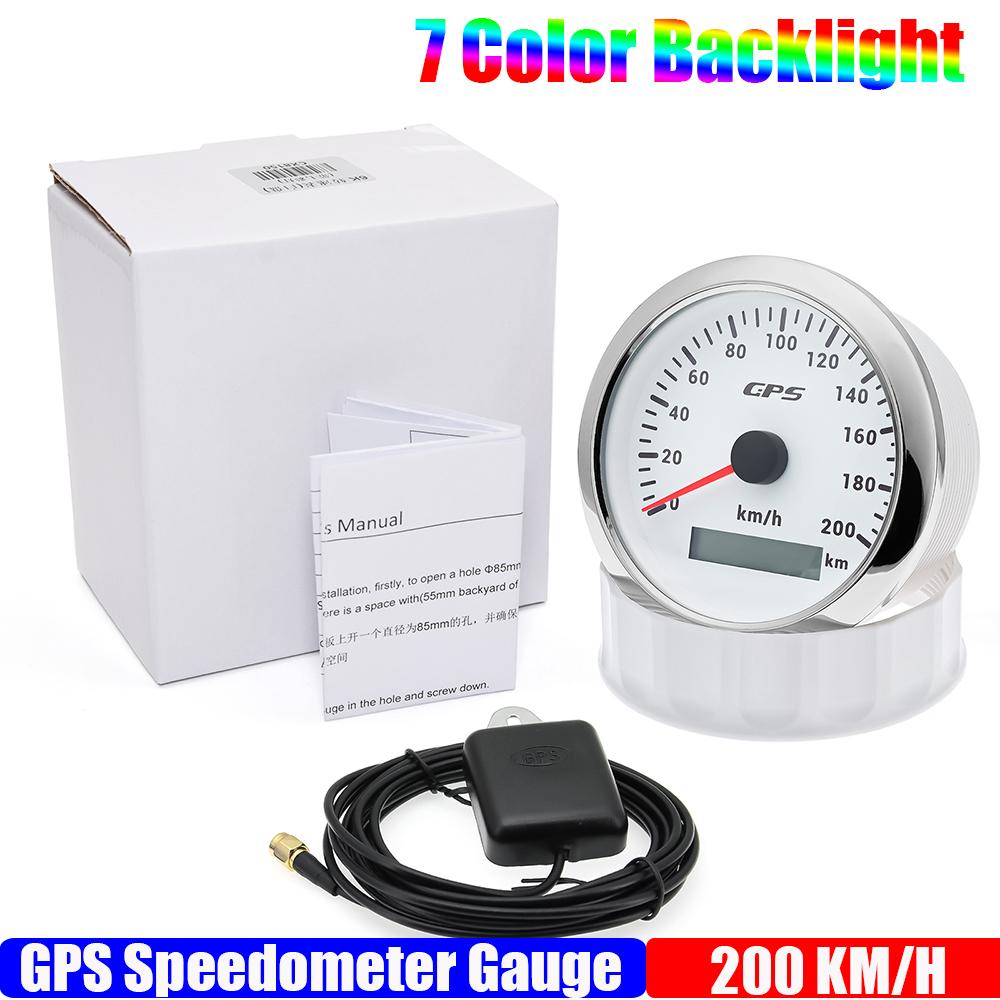 30~200 KM/H 85MM GPS Speedometer Gauge With GPS Antenna For Marine Boat 7 Color Backlight Boat Car Truck Speed Gauge Meter 9-32V