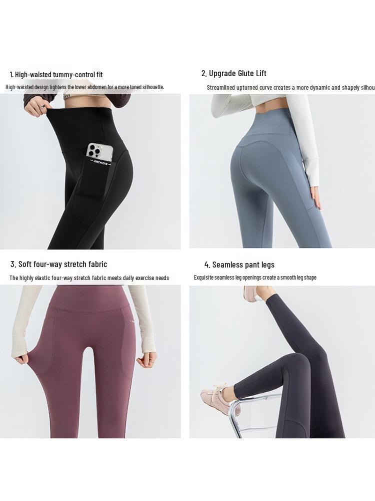 Women's Slim-fit Pocket Running Leggings - Hip-lifting, Tummy Control Yoga & Cycling Pants (Spring Style)