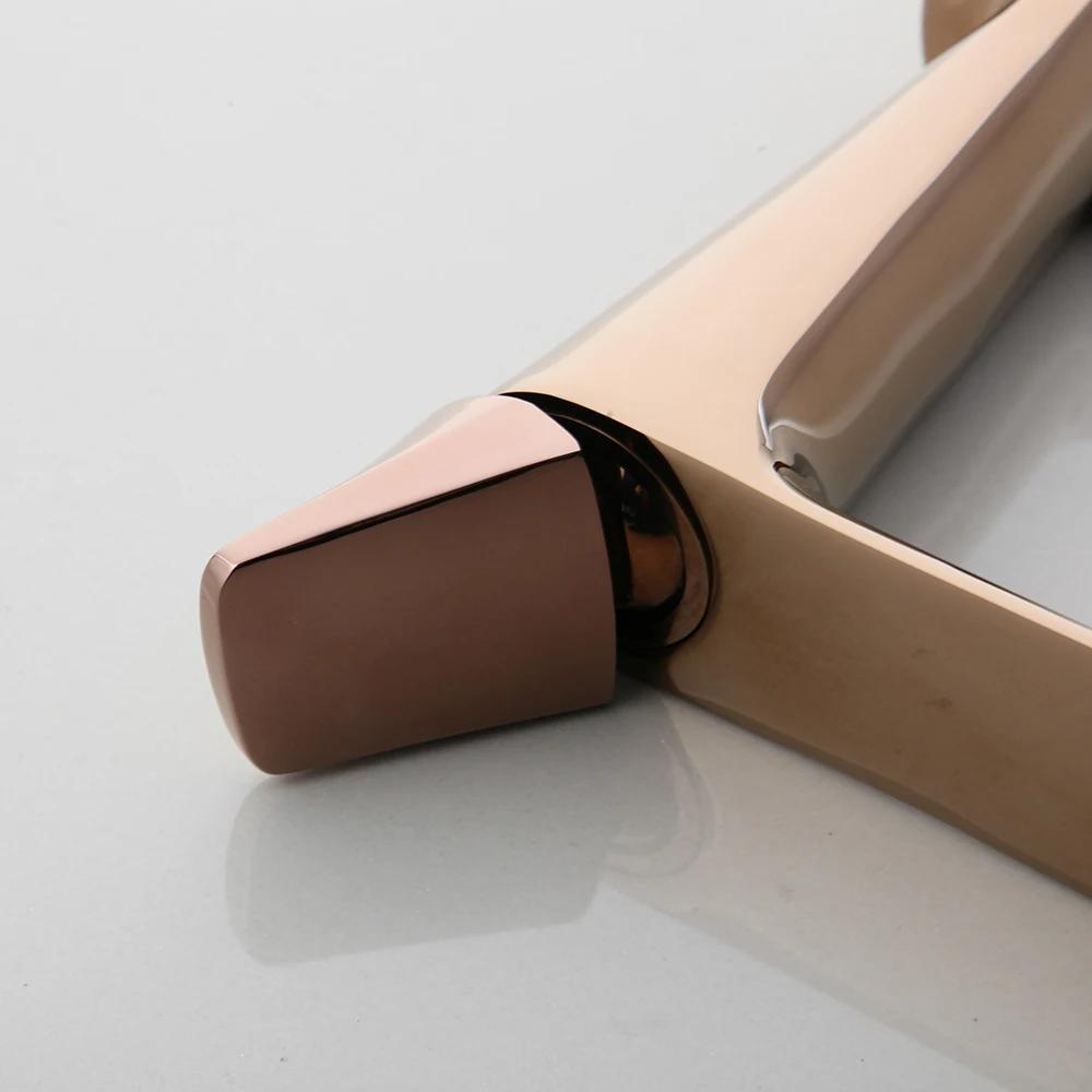 KEMAIDI Rose Gold Bathroom Basin Sink Faucet Square Brass Bathroom Mixers Single Handle White Vanity Sink Mixer Faucet Basin Tap