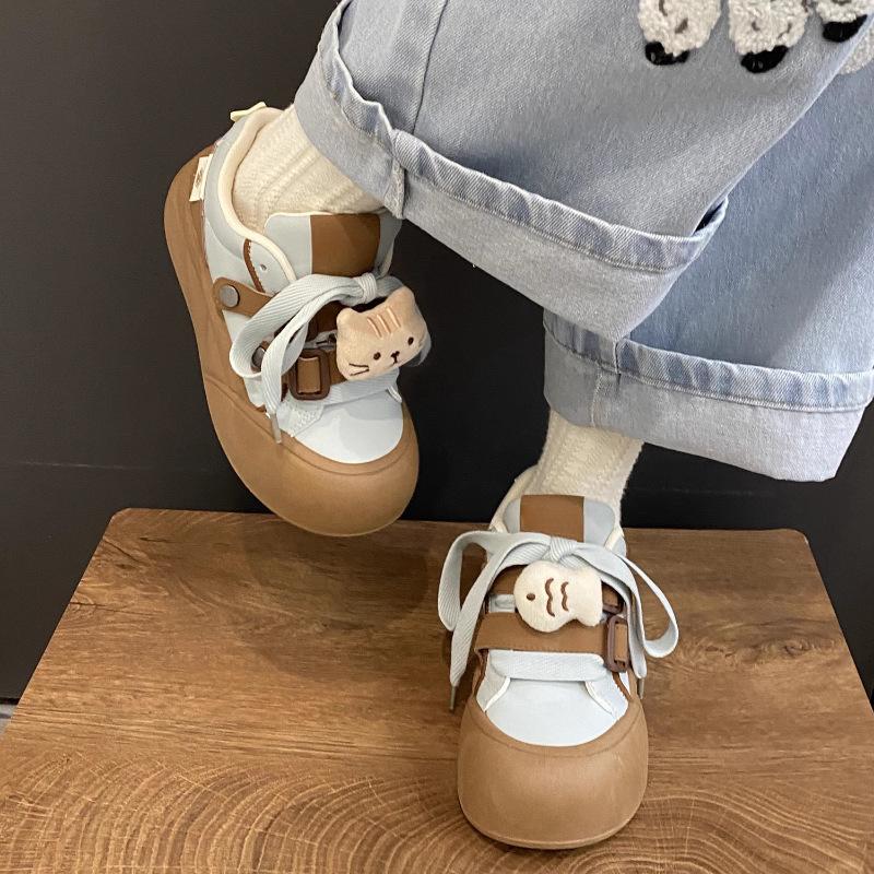 Guochao niche original ugly cute big head puff bread shoes women's new spring platform versatile student board shoes