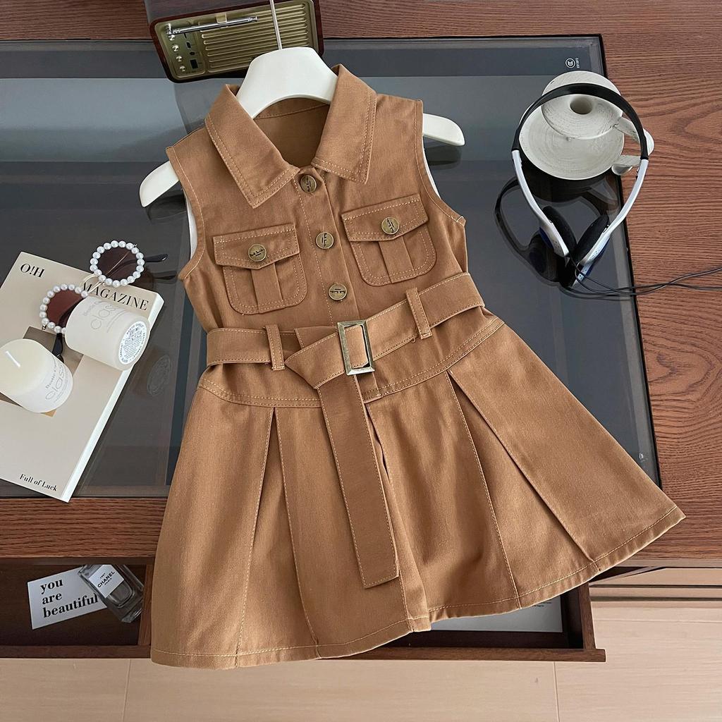 Girls' Sleeveless Denim Dress 2024 - Korean-Style Lapel Waist-Hugging Vest for Summer