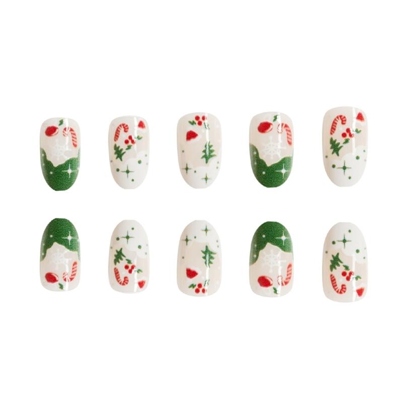 24Pcs Press on Nail Christmas Themed False Nail Snowflake Nail Art Decoration Stick on Nail for Holiday Celebrations