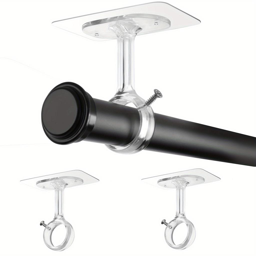 2 pezzi Staffe per Asta Tenda da Soffitto Senza Fori, Portastecche Autoadesivi per Tende per Carichi Pesanti, Ganci per Tende Regolabili per Aste con Diametro 3,05 cm