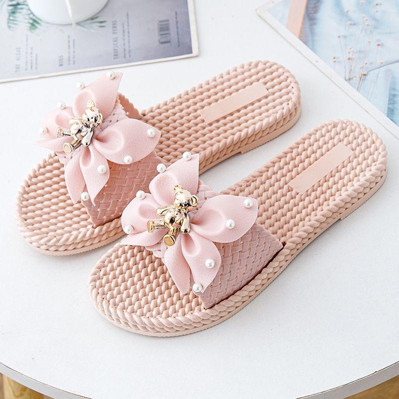 

Fashion Round Toe Shoes for Women Jewels Bathroom with Bow Sandals Flat High Quality 2025 Luxury Summer Sale Wholesale on Woman Slippers 41