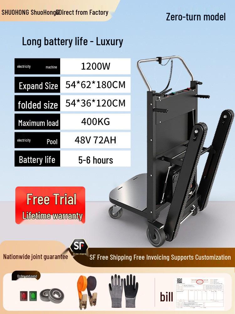 Electric Stair Climbing Trolley with Large Wheels for Moving Tiles and Cement