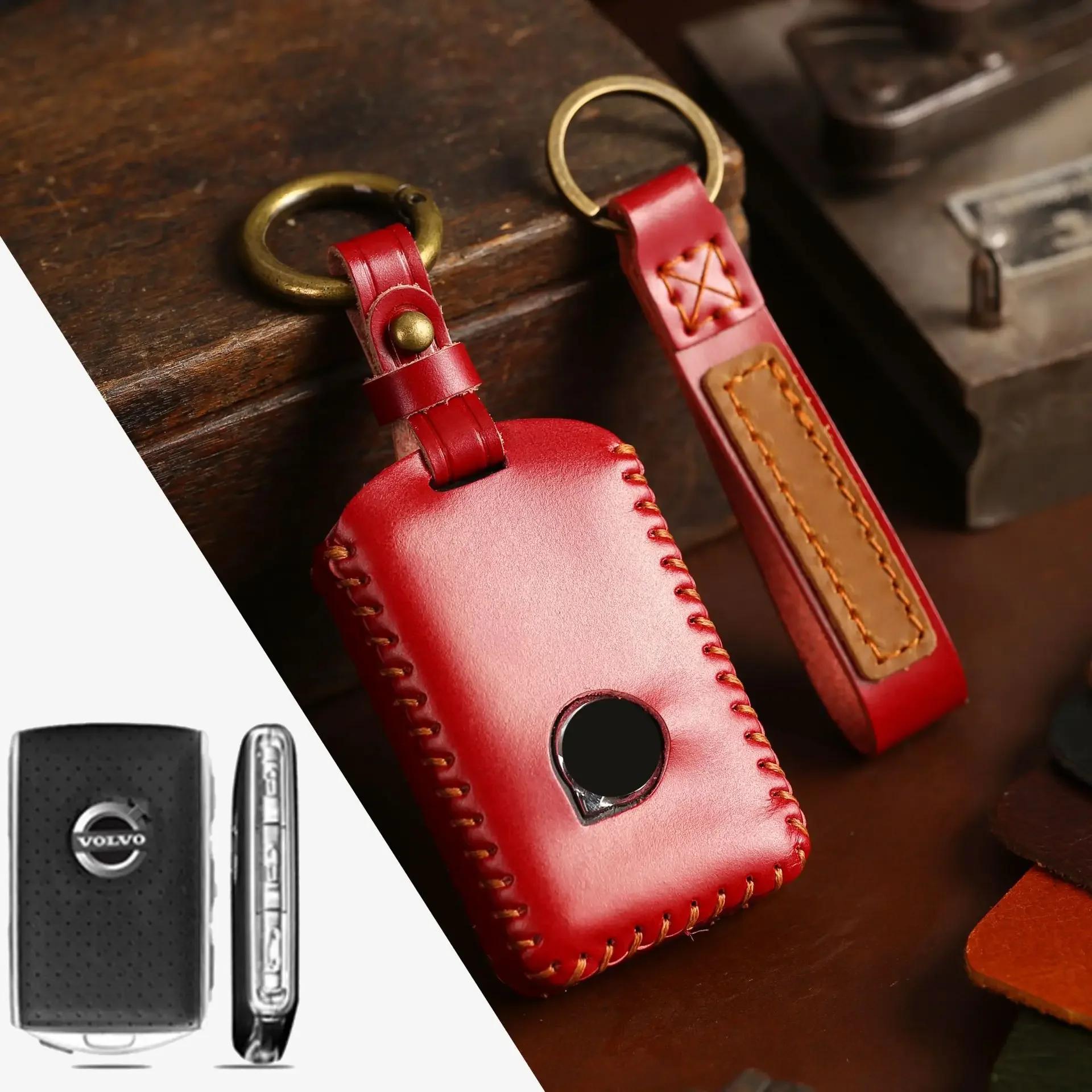 

Real Leather Car Key Case Cover Pouch For Volvo Xc60 S90 Xc90 S60 Keychains Holder Keyring Protective Shell Bag Fob Accessories