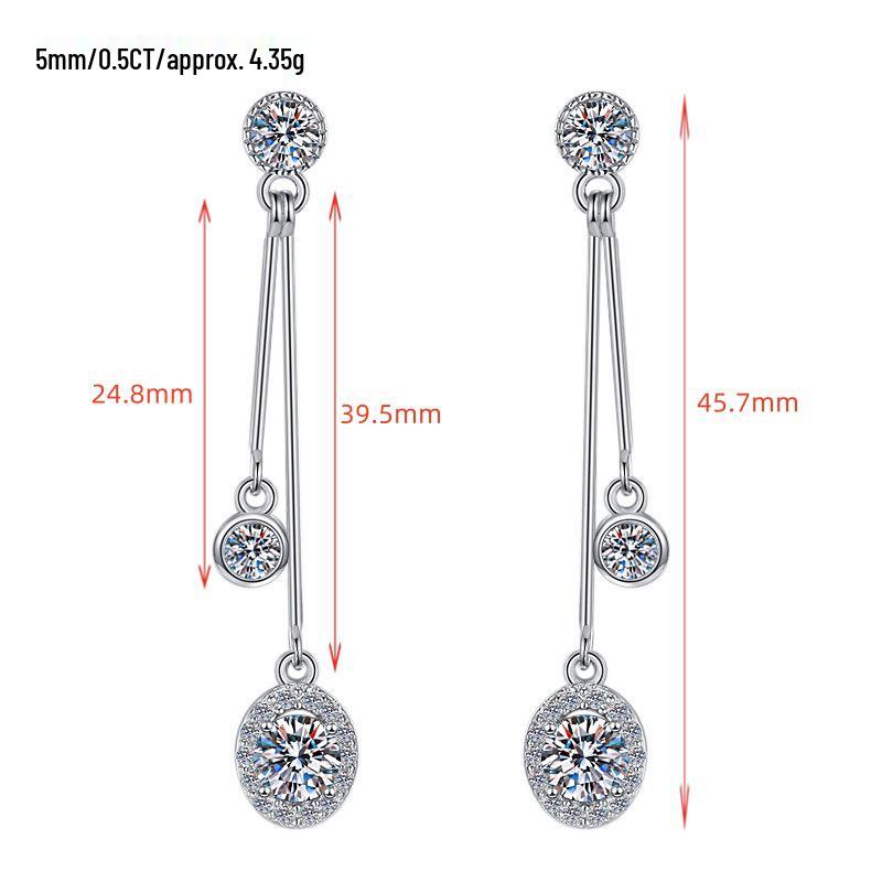 S925 Sterling Silver Tassel Earrings: High-End Moissanite Ear Ornaments and Studs for Women
