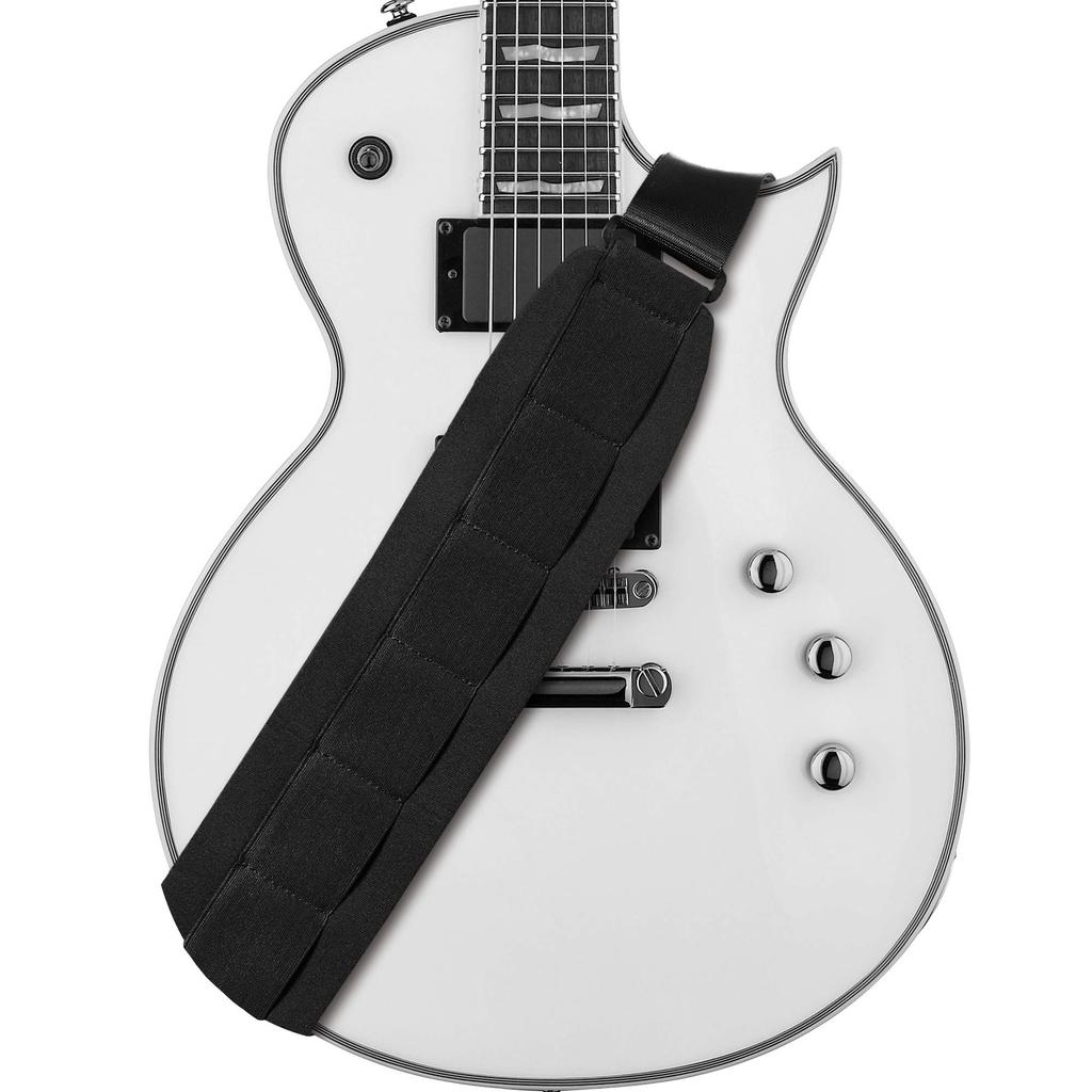 Amumu Guitar Strap, Black SBR Foam Padded Guitar Strap with Strap Block & Headstock Strap Ties for Acoustic, Electric, and Bass Guitars - 3.3" Wide