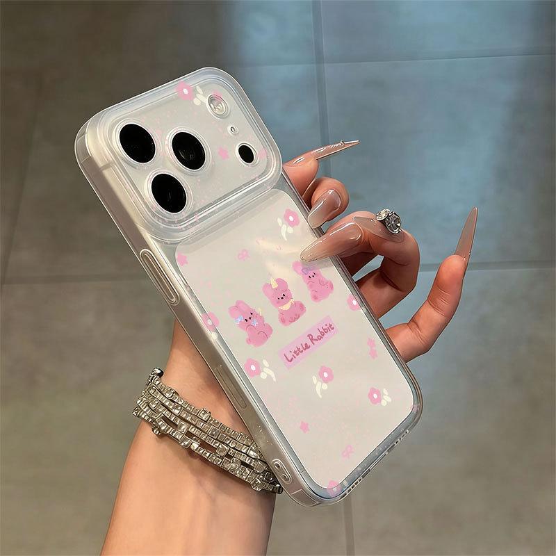 

Cartoon Frosted Edge Integrated Button Phone Case for Apple 17/16/17 Pro Max/16 Pro/13, Transparent, Couple Design Apple 12
