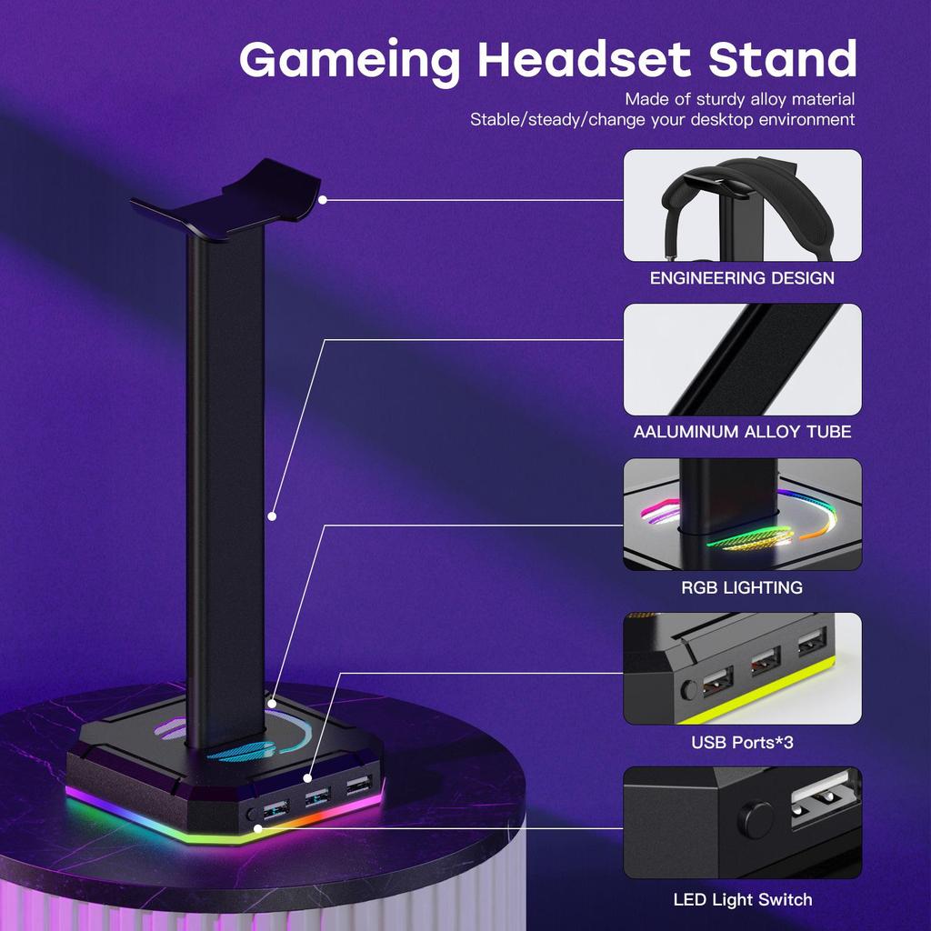ZUOYA RGB Gaming Headset Stand with USB for Over-Ear Headphones