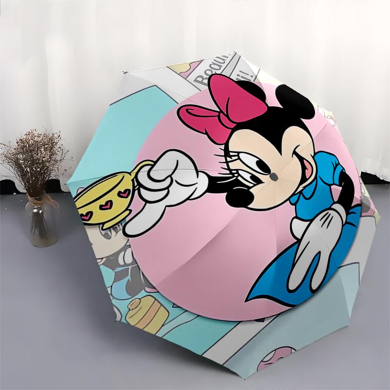 Minnie Mouse,Disney Automatic Folding Umbrella - Simple 8-Rib Design, Bright Cartoon Pattern, Durable Iron Frame, Suitable For Travel, Outdo