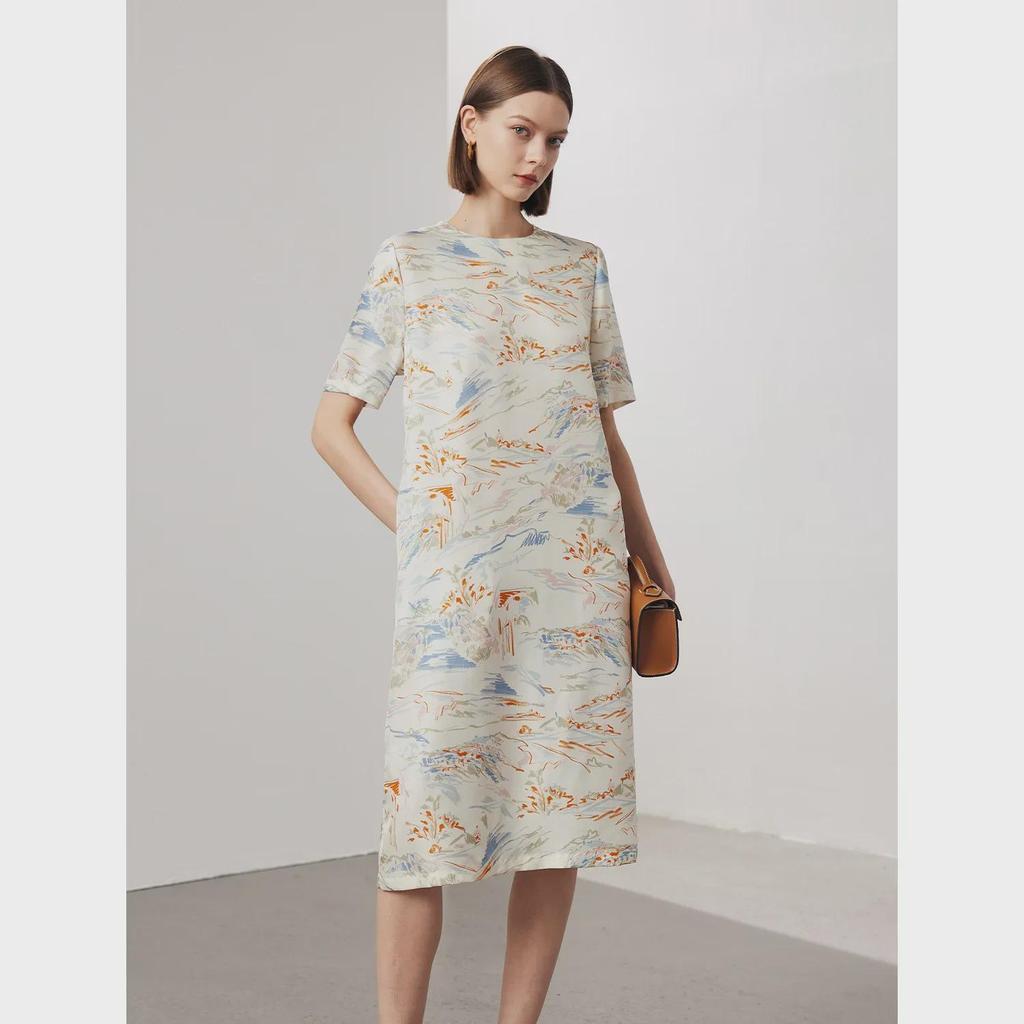 Ladies' Short-Sleeved Silk Dress - 2025 Spring/Summer, New Twill Silk, Chinese Style, 100% Mulberry Silk Skirt