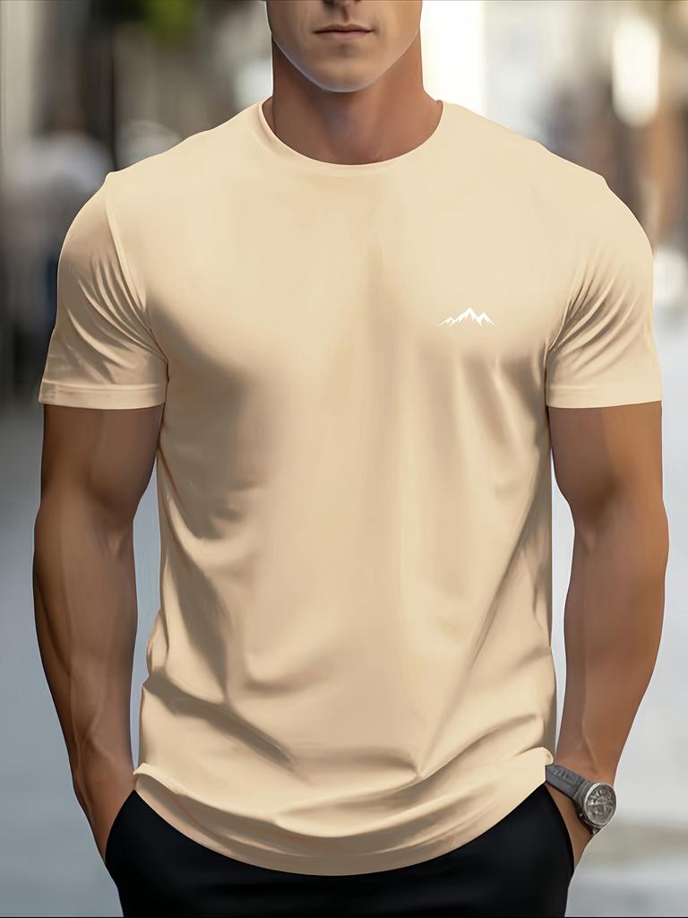 Mens summer 100 pure cotton fashionable casual sports loose mountain print round neck short sleeved Tshirt top