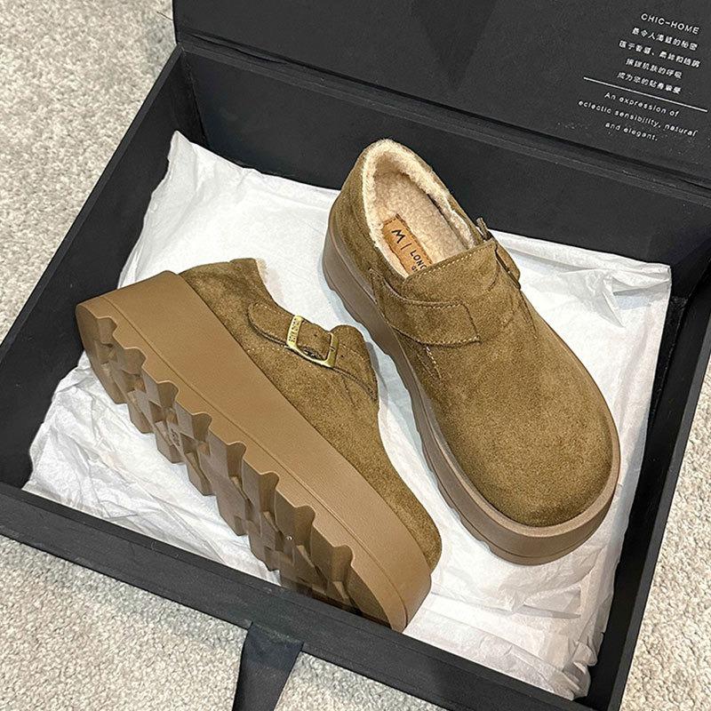 Leather thick-soled velvet women's snow boots new winter women's shoes loafers cotton shoes