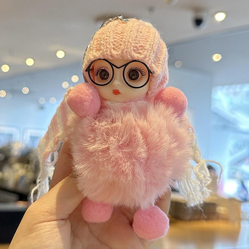Cross-Border Cute Big-Eyed Doll with Bow Knot - Imitation Rex Rabbit Fur Keychain & Bag Pendant