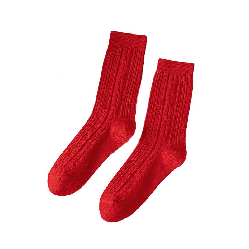 Mid-calf Socks, Red Socks, Wedding, Autumn and Winter Vintage Cotton Pile Socks, Breathable