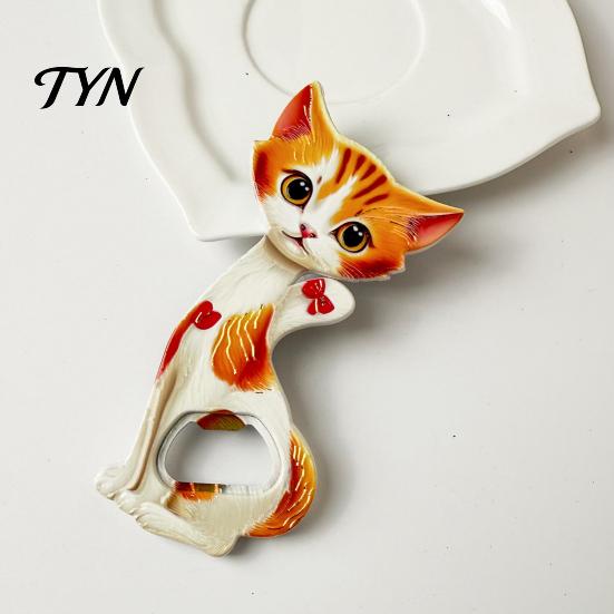 Cat Bottle Opener Fridge Magnet, Vintage Cartoon Kitten Decorative Magnetic Opening Tool for Home Bars and Kitchen Durable Beer