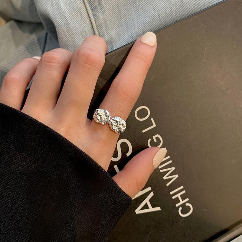 Stylish Korean Inspired Adjustable Open Ring With Unique Geometric Design In Pure 925 Silver
