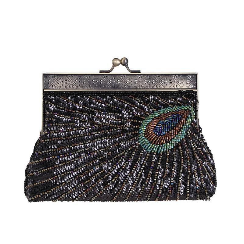 

Women s Peacock Evening Bags Clutch Purse Sequins Vintage Purses for Wedding Party Crossbody Handbags with Detachable Chains Shoulder Bag for Women one size чёрный