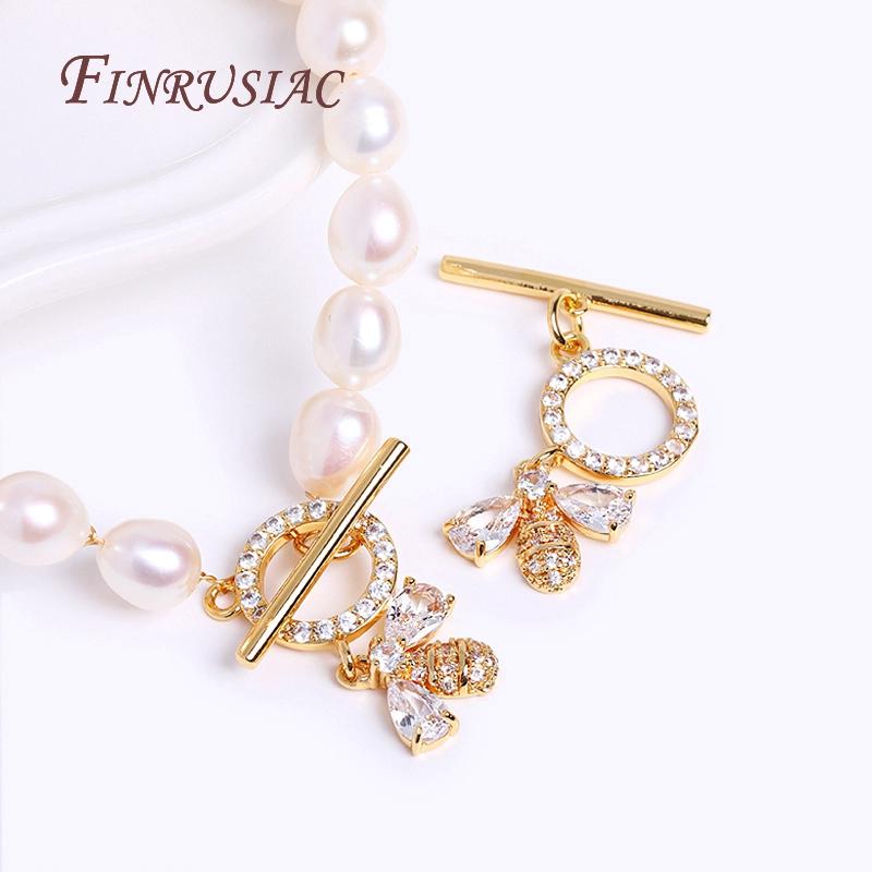 18K Gold Plated Bee OT Toggle Clasps For Necklace Components,Cubic Zirconia Round Toggle Clasps DIY Jewelry Making Supplies