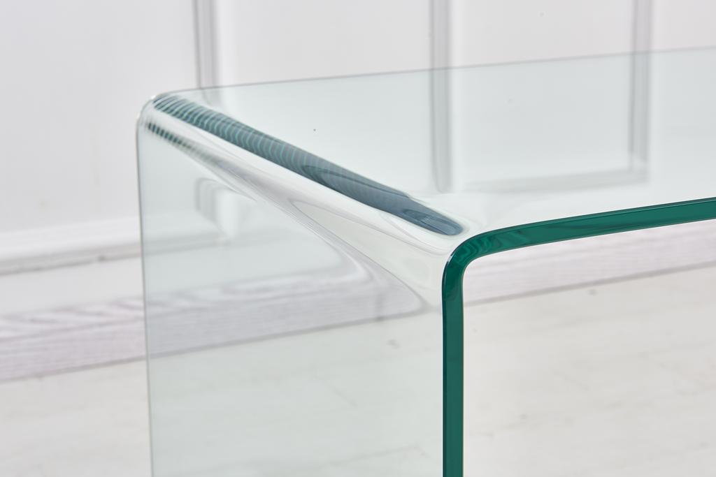 Tempered Clear Bent Glass SideTable, Transparent End Table, Sofa table