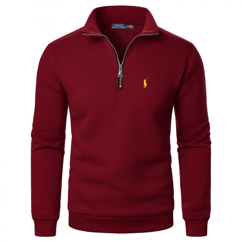 Men's Casual Half-Zip Stand Collar Hoodie with Embroidered Horse, Long Sleeve, 2025 Edition