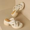 Krazing Pot Schaffell Pantoletten Peep Toe Blockabsätze Sommerschuhe Europäisches Design Plateau Wasserdicht Damen Sandalen