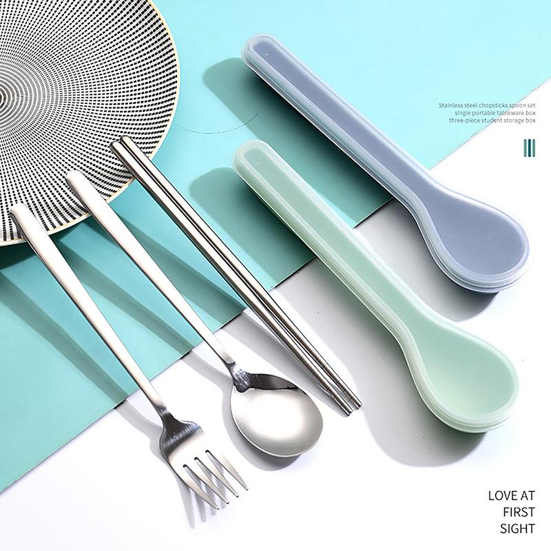 Sada příborů z nerezové oceli 410, úložný box, přenosné nádobí, kuchyňské nádobí v korejském stylu, domácí školní kuchyňské náčiní