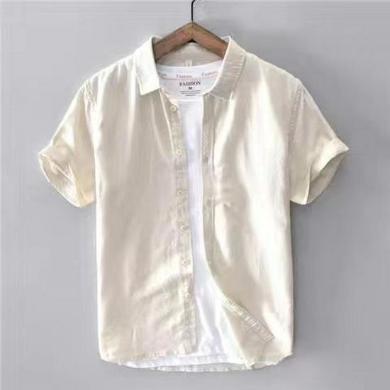 Men's White Linen-Cotton Short Sleeve Lapel Shirt: Lightweight, Casual, Fresh Summer Style