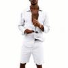 Men's Cotton And Linen Casual Long-Sleeve And Shorts Set