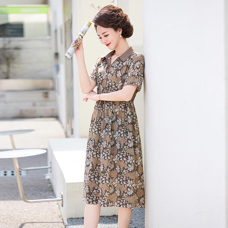 WoXue Elegant Chiffon Shirt Dress for Middle-Aged Women