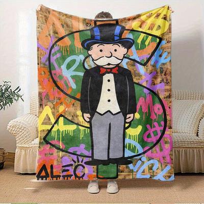 1pc Monopoly,Graffiti,Alec Print Flannel Blanket Suitable for All Seasons, Perfect for Home, Travel, or Camping 30