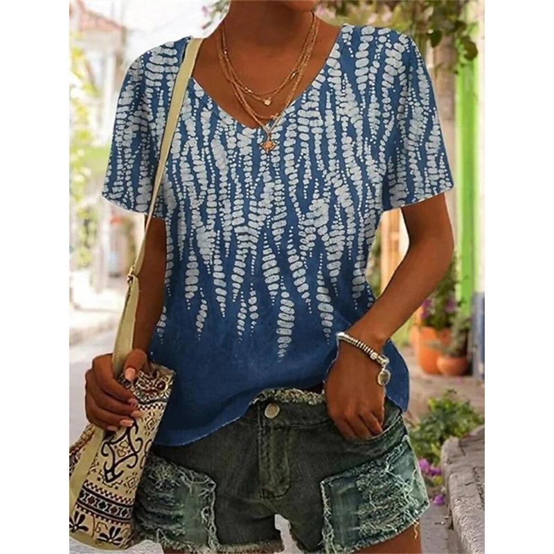

Women s Floral Graphic V Neck T Shirt, Short Sleeve Casual Regular Tops, Daily Outfit Multi Colors for Spring & Summer S