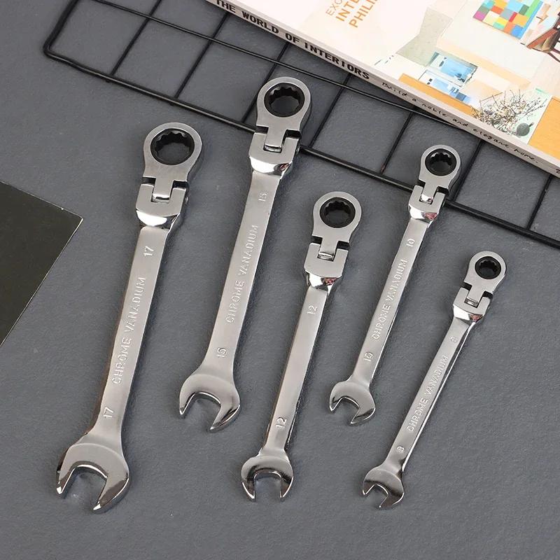 1PCS Ratchet Wrench Flexible Head Combination Torque Dual-use Car Hand Repair Tools Multitool Keys Chrome Vanadium Steel Spanner