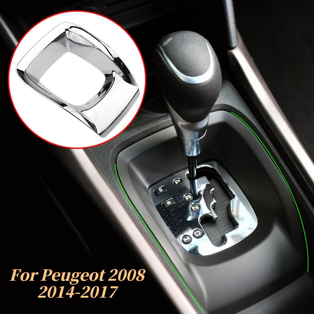 For Peugeot 2008 2014 2015 2016 2017 AT Car Gear Panel Trim ABS Chrome Car Gear Shift Knob Panel Cover Sticker Accessories