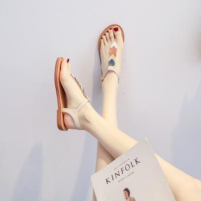 8225-11 Summer New Fashion Fairy with Skirt Clip Toe Soft Sole Roman Sandals Female Flat Sole