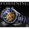 Forsining Men Fashion and Leisure Hollow Blue Glass Waterproof Mechanical Watch