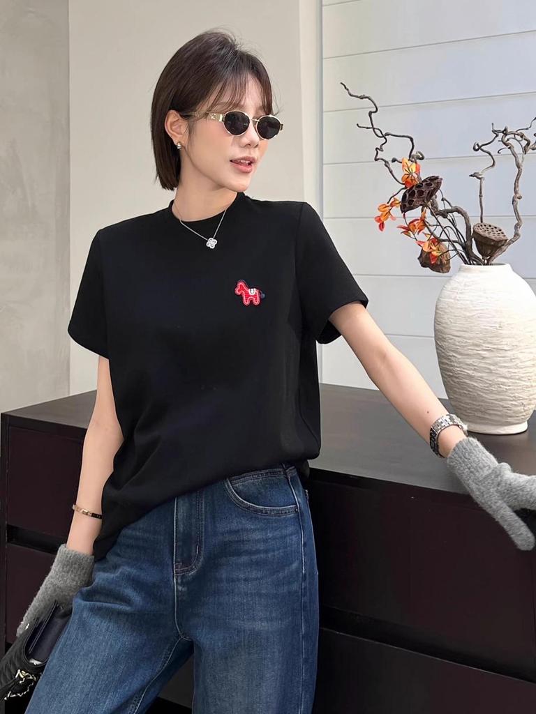 2026 Early Spring Round Neck Cartoon Embroidered Short Sleeve T-shirt